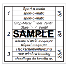 Fusebox label for 911 Engine bay 3 pole fusebox 1970-72 (fusebox  numbers start with 1) art.no FUSEBOXLABEL70-72ENG1