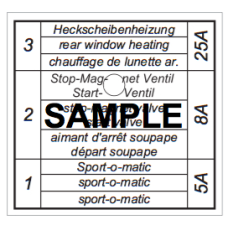 Fusebox label for 911 Engine bay 3 pole fusebox 1970-72 (fusebox  numbers start with 3) art.no FUSEBOXLABEL70-72ENG3